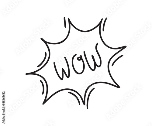 Wow Hand drawn cloud speech bubble element wow text. Explosion cloud icon. Isolated Comic doodle sketch style