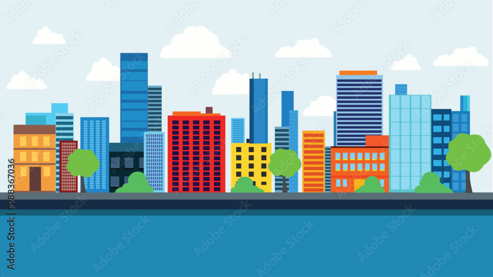 Fototapeta premium Highway Street with Skyscrapers City Building Cityscape Landscape in Bright Day