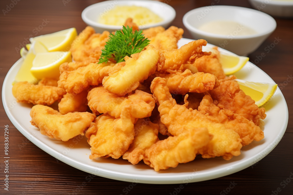 A basket of perfectly fried finger fish, served with thick-cut fries, tartar sauce, and a slice of lemon. A basket of perfectly fried finger fish, served with thick-cut fries, tartar sauce, and a slice of lemon.