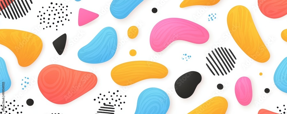 Playful and youthful pattern with colorful shapes, clean lines, child-like energy, vibrant and fun design, bold abstract elements, perfect for kids' themes and cheerful aesthetics Playful and youthful pattern with colorful shapes, clean lines, child-like energy, vibrant and fun design, bold abstract elements, perfect for kids' themes and cheerful aesthetics