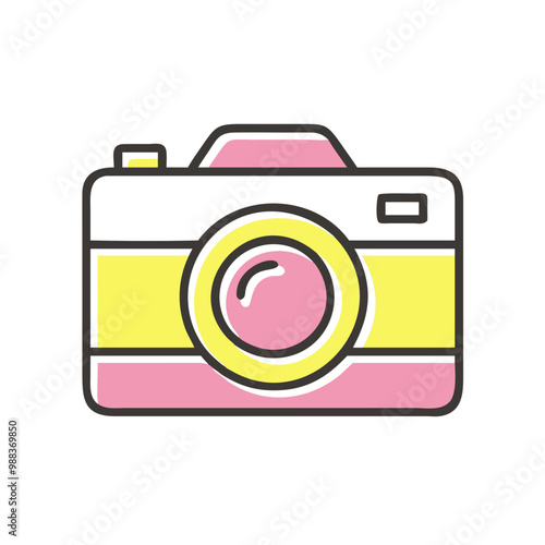 Colorful camera icon in pink and yellow design