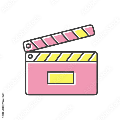 Colorful clapperboard icon for filmmaking and video production with a playful design
