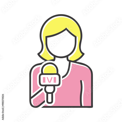 Colorful reporter icon holding a microphone for journalism and media with a vibrant design