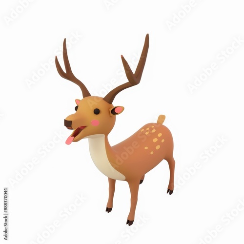 Cute deer in 3D style on a white background 