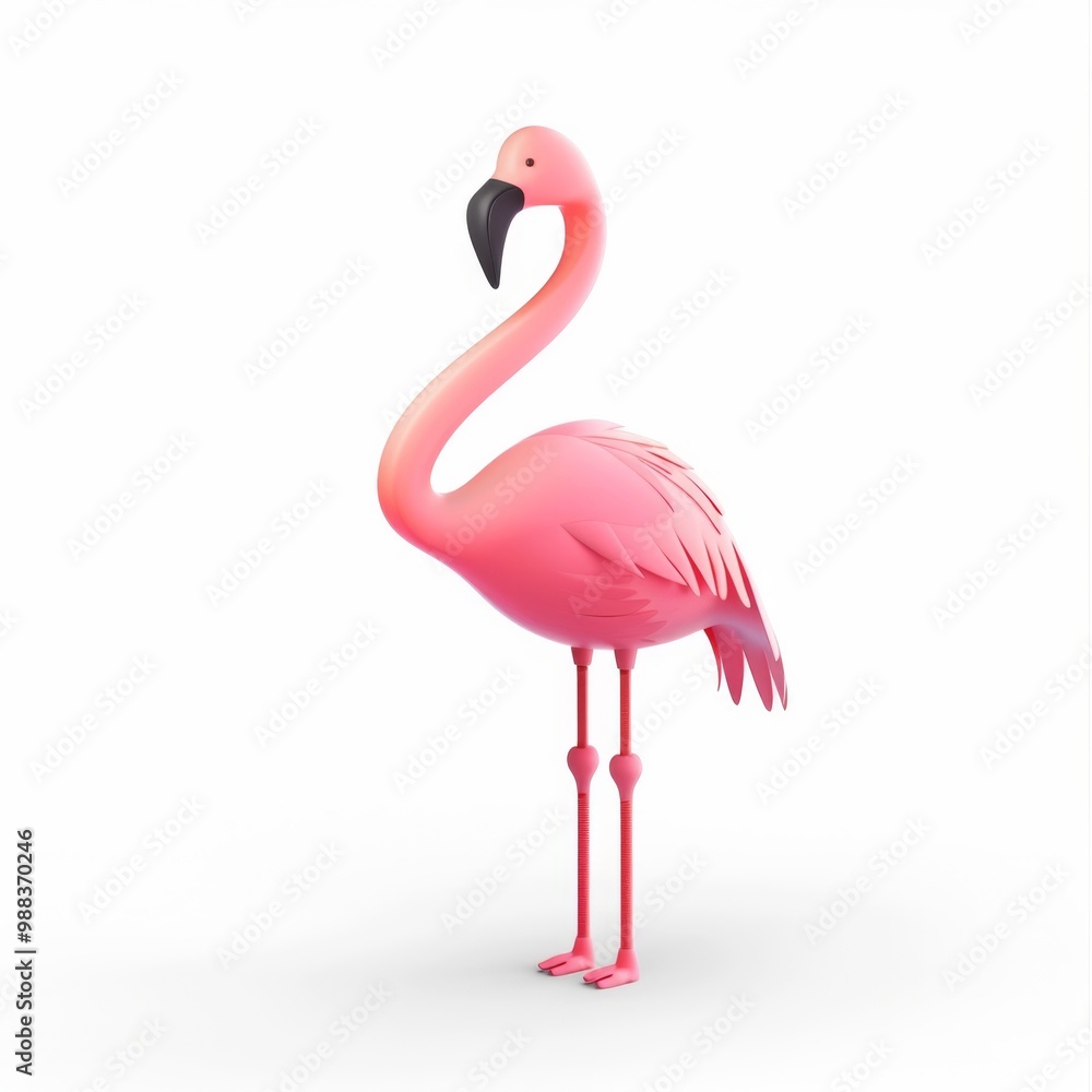 Fototapeta premium Flamingo in 3D style on a white background 