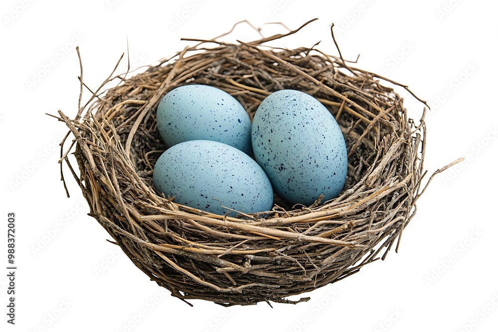 Easter blue eggs in a nest, isolated design element. Easter blue eggs in a nest, isolated design element.