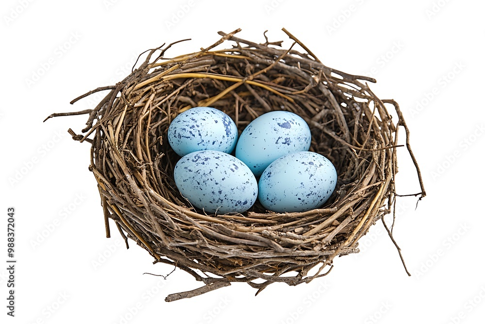 Easter blue eggs in a nest, isolated design element. Easter blue eggs in a nest, isolated design element.