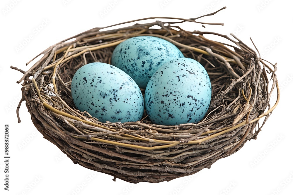 Easter blue eggs in a nest, isolated design element. Easter blue eggs in a nest, isolated design element.