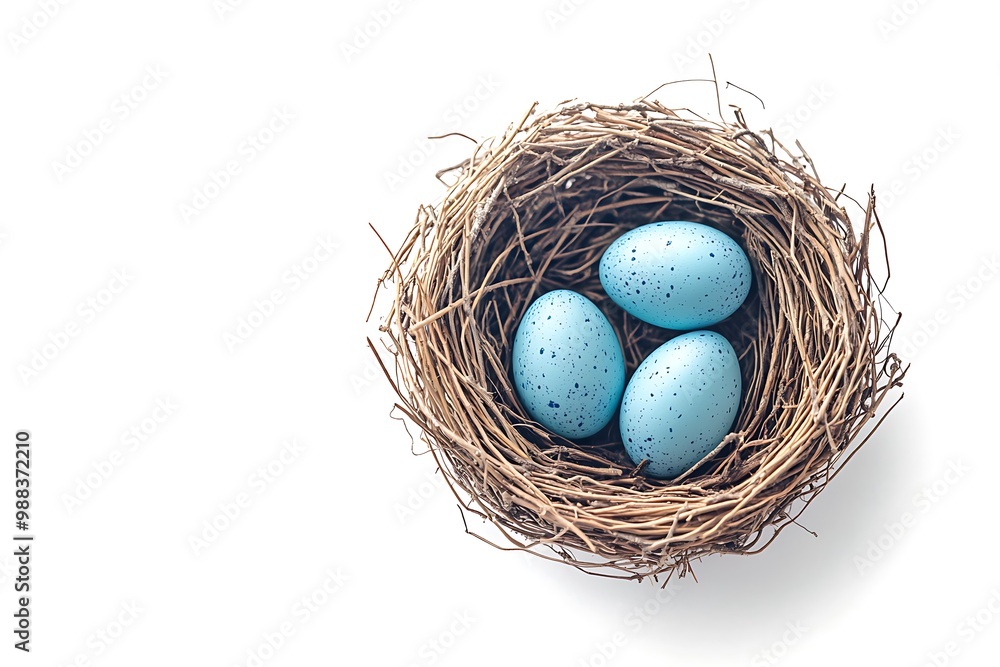 Easter blue eggs in a nest, isolated design element. Easter blue eggs in a nest, isolated design element.