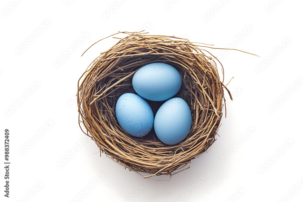 Easter blue eggs in a nest, isolated design element. Easter blue eggs in a nest, isolated design element.