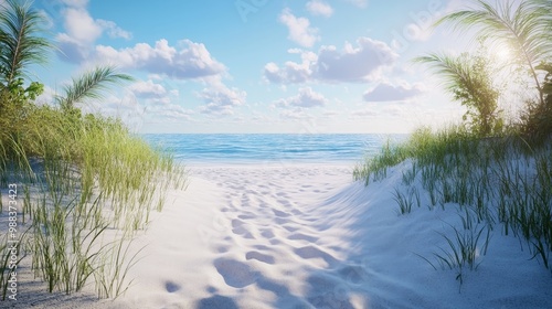 Wallpaper Mural Tranquil beach scene featuring pristine sand devoid of human presence, ideal for visual projects. Torontodigital.ca