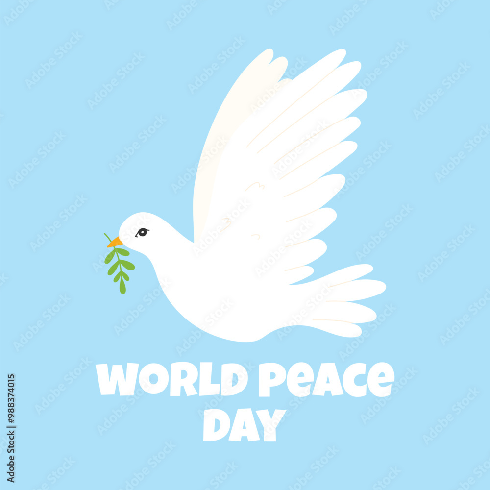 Obraz premium World Peace Day. Poster for peace day with dove. Flying white dove. Vector illustration.