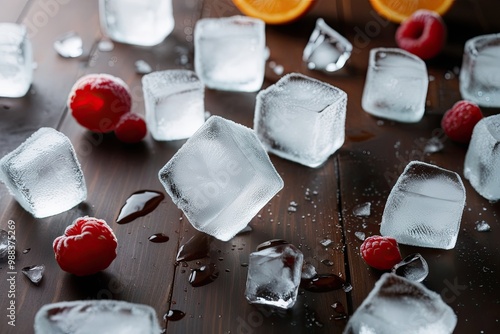 Frosty Crystal Ice Chunks Scattered for a Refreshing Beverage