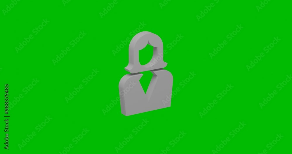 Animation of rotation of a white business woman symbol with shadow. Simple and complex rotation. Seamless looped 4k animation on green chroma key background Animation of rotation of a white business woman symbol with shadow. Simple and complex rotation. Seamless looped 4k animation on green chroma key background