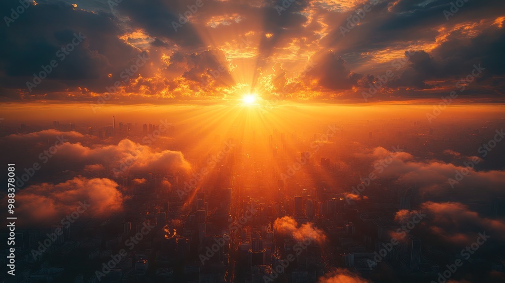 city sunrises with dramatic sunlight breaking through clouds. Golden and orange hues bathe the cityscape, capturing the tranquil beauty of a spring morning and dynamic weather city sunrises with dramatic sunlight breaking through clouds. Golden and orange hues bathe the cityscape, capturing the tranquil beauty of a spring morning and dynamic weather