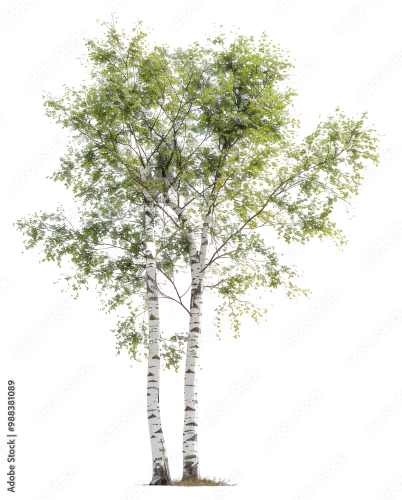 Fototapeta premium PNG Birch trees with green leaves