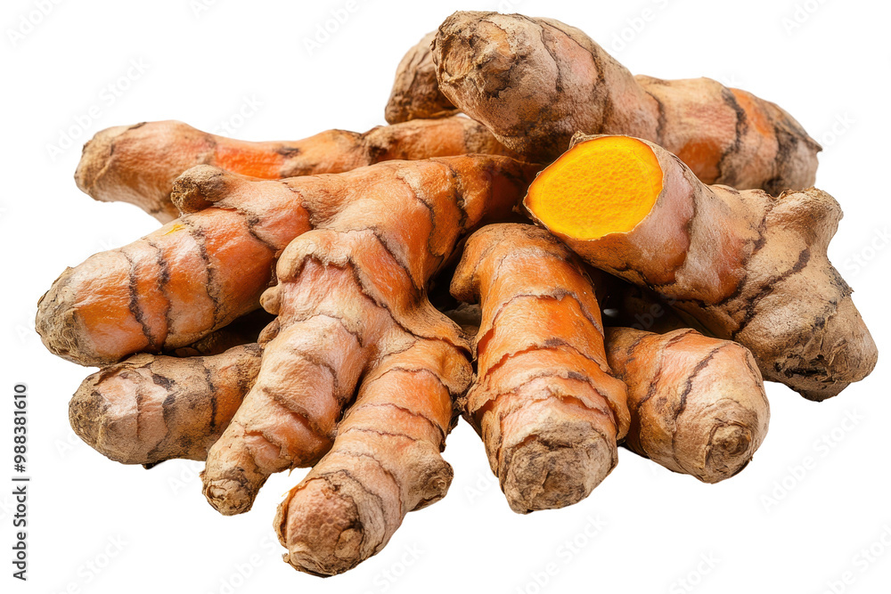 Turmeric roots piled on transparent background Turmeric roots piled on transparent background