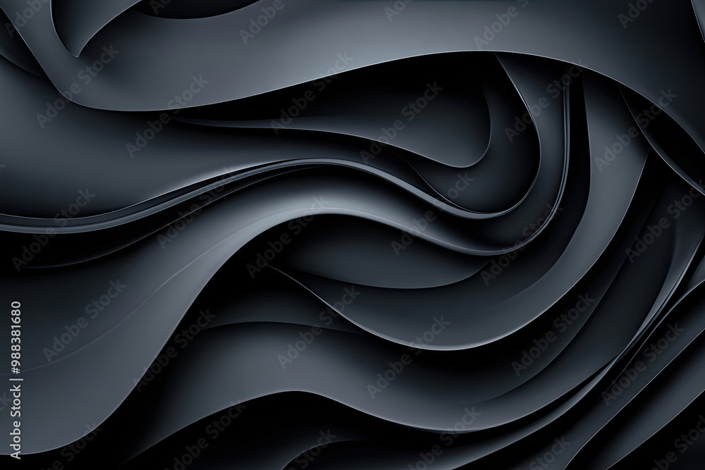 Black abstract background with paper-cut waves, textured and layered. Created with Ai Black abstract background with paper-cut waves, textured and layered. Created with Ai