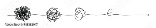 Psychotherapy hand drawn concept line. Unraveling chaos tannle line. Messy flat path. Solving a psychological problem