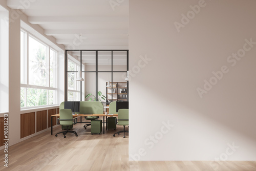 Modern office interior with blank wall for design mockup. 3D Rendering photo