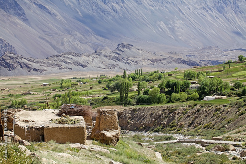 Jalang village among Pamir mountains in the Gorno-Badakhshan region in Tajikistan