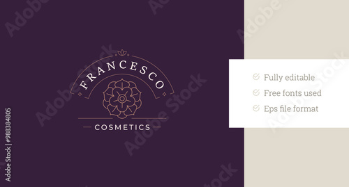 Beautiful elegant flower petals line art logo design template for cosmetology vector illustration. Luxury blossom floral linear logotype for gardening florist cosmetic skin care brand shop store