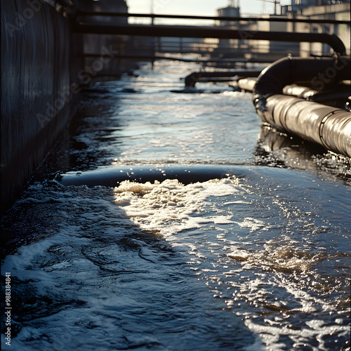 Wallpaper Mural  Wastewater treatment plant, industrial water purification, pollution control, environmental protection, contaminated water management, clean water, sustainable industry, eco-friendly practices Torontodigital.ca