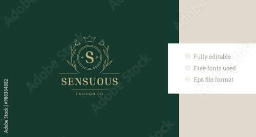 Flower tulip with letter luxury line art logo design template for fashion brand vector illustration. Floral blossom with crown linear logotype for premium beauty salon cosmetic shop store