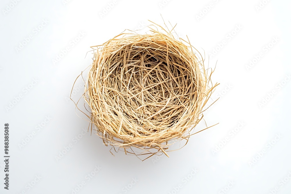 Horizontal shot of an Empty Bird's Nest on a White Background With Shadow. Horizontal shot of an Empty Bird's Nest on a White Background With Shadow.