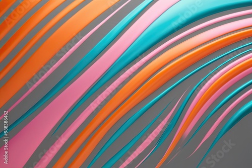 Vibrant Orange Pink Teal Ripple Background with Luminous Dreamy Color Stream on Gray Canvas