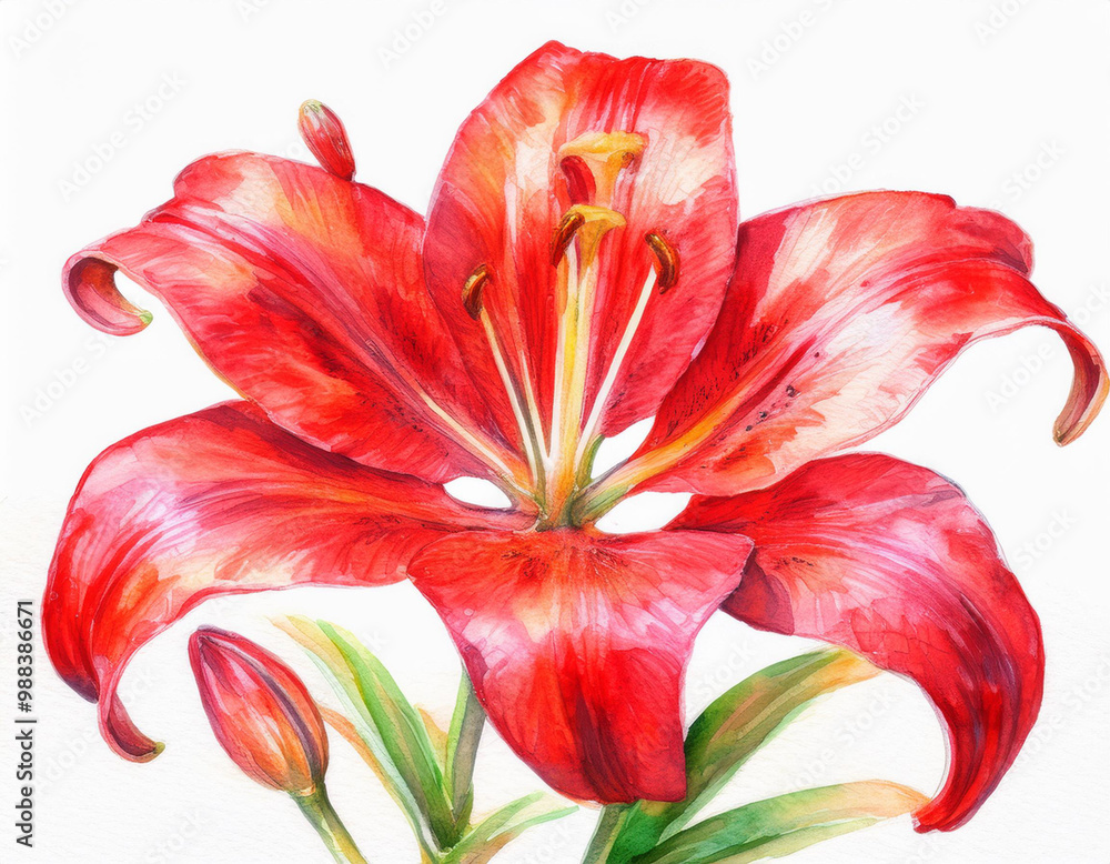 Red Lily Flower In Full Bloom Illustration Red Lily Flower In Full Bloom Illustration