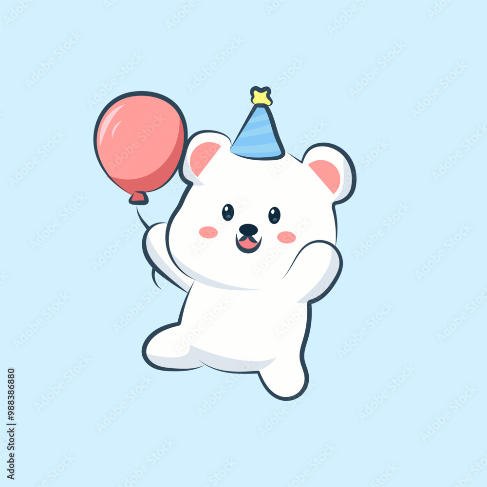 cute Birthday Bear Illustration vector for elements, clipart and sticker cute Birthday Bear Illustration vector for elements, clipart and sticker