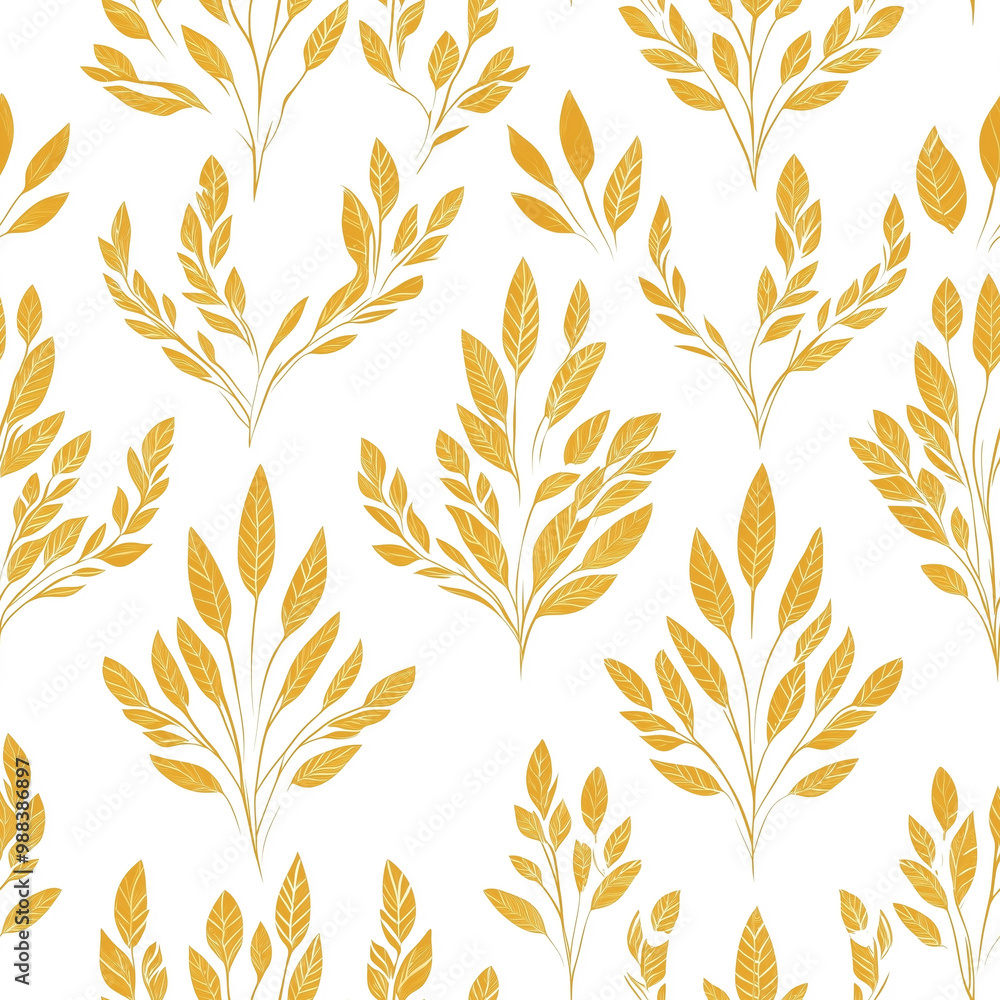 Golden leaves sheaf seamless pattern on white background for fabric, curtain, carpet, wallpaper, clothing, wrapping, vector illustration. Golden leaves sheaf seamless pattern on white background for fabric, curtain, carpet, wallpaper, clothing, wrapping, vector illustration.