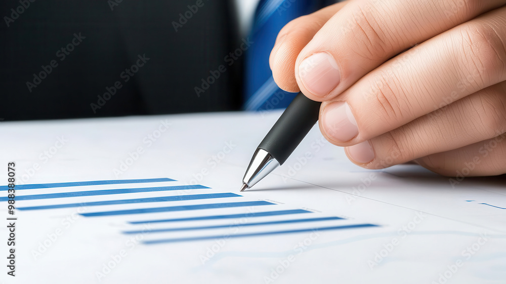 Businessman analyzing financial report with pen on paper. Businessman analyzing financial report with pen on paper.