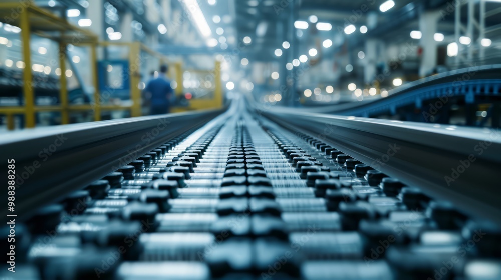 Naklejka premium Cutting-edge factory with automated systems powered by wind and solar energy, showcasing innovation and high-tech efficiency