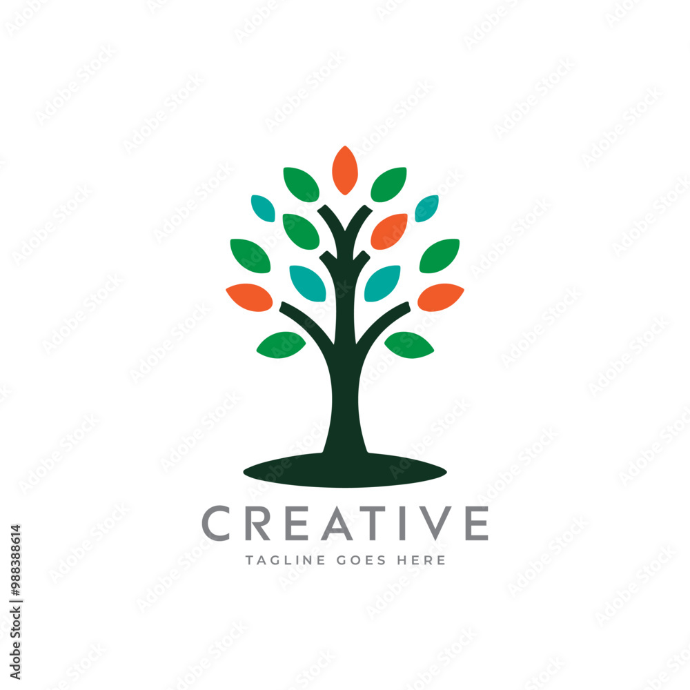 Obraz premium Creative artistic tree logo concept. eco friendly tree logo. Colorful leaf tree logo. minimalist tree vector icon logo