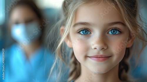 little girl with her mother at doctor office on consultation coronavirus concept