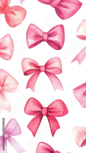 Set of Pink gift bow in watercolor style isolated on color background,Watercolor painting Coquette ribbon bow,Hand drawing decorative bow elements vector illustration,copy space for text.