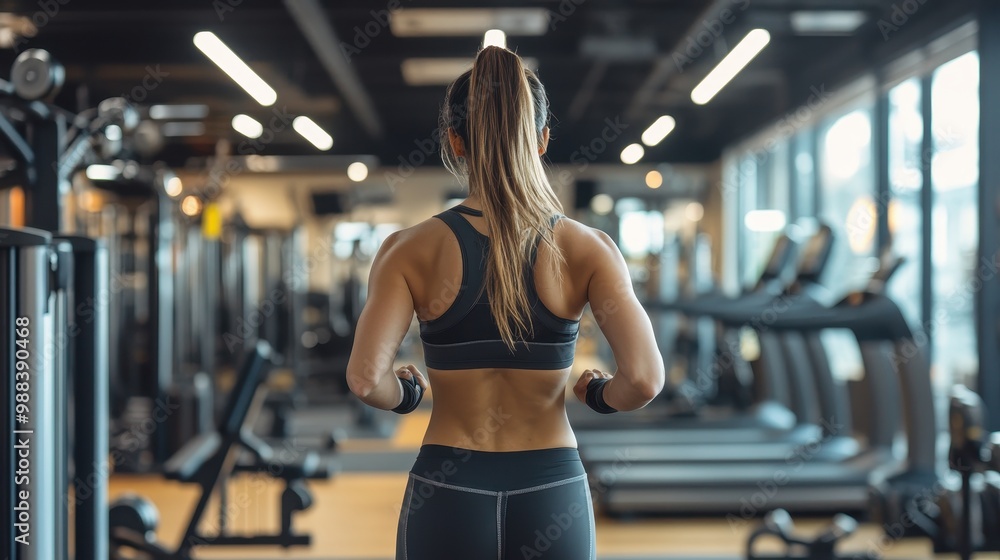 Focused Fitness Journey: Woman Exercising in Gym Focused Fitness Journey: Woman Exercising in Gym