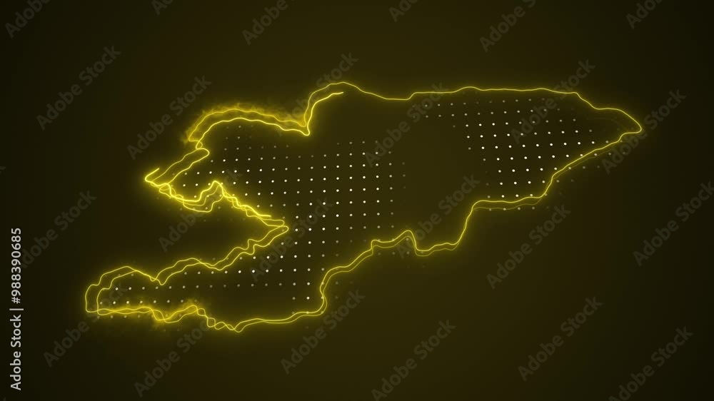 3D Moving Neon Yellow Kyrgyzstan Map Borders Outline Loop Background 3D Moving Neon Yellow Kyrgyzstan Map Borders Outline Loop Background