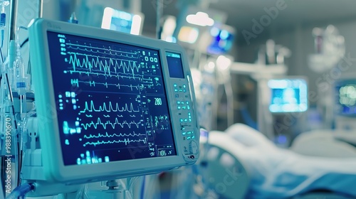 An image of seamless integration between hospital management software and other medical devices, enhancing patient care and operational efficiency.