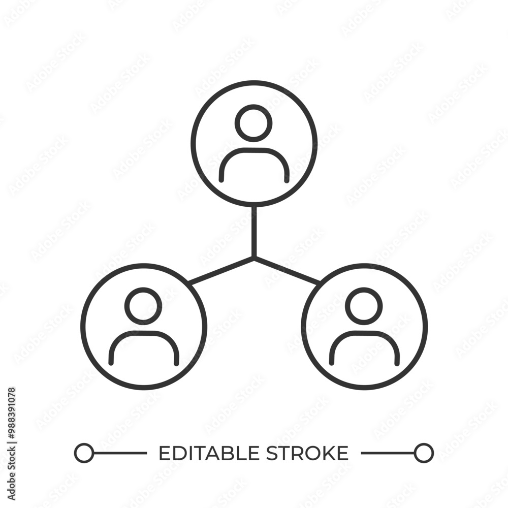 Company structure linear icon. Team hierarchy. Business network. Collaboration icon. Corporate organization. Thin line illustration. Contour symbol. Vector outline drawing. Editable stroke Company structure linear icon. Team hierarchy. Business network. Collaboration icon. Corporate organization. Thin line illustration. Contour symbol. Vector outline drawing. Editable stroke