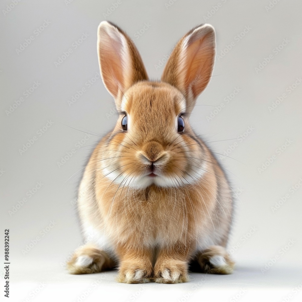 A rabbit is sitting on a white background with its eyes wide open A rabbit is sitting on a white background with its eyes wide open