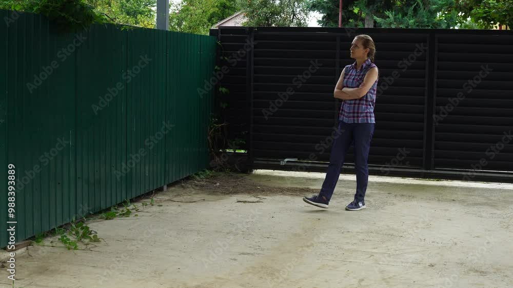 Senior woman walks relaxing outdoor Senior woman walks relaxing outdoor