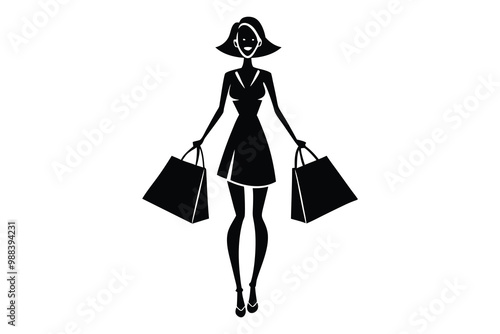  female model holding shopping bags with a smile photo