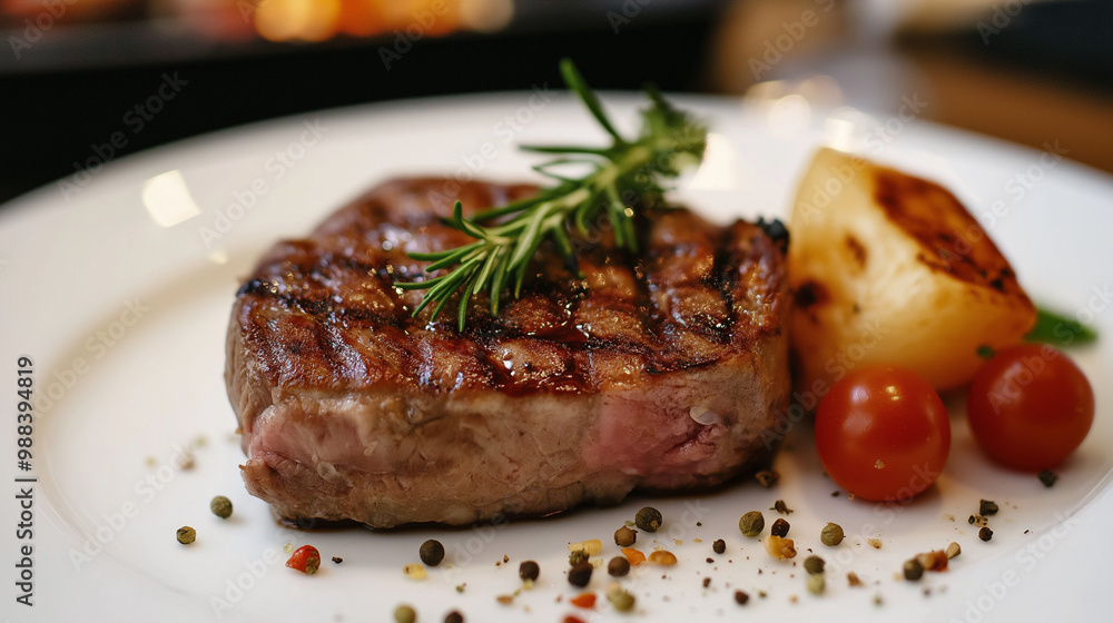Florentine steak in white plate In the restaurant Florentine steak in white plate In the restaurant