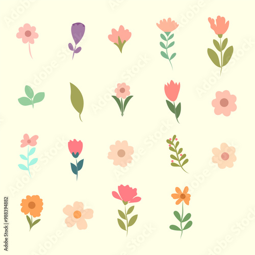 Wallpaper Mural set of collection flower spring with leaves Torontodigital.ca