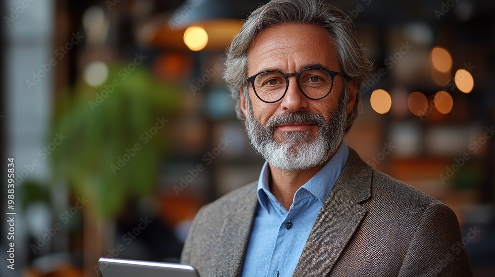 mature businessman with tablet in the office mature businessman with tablet in the office