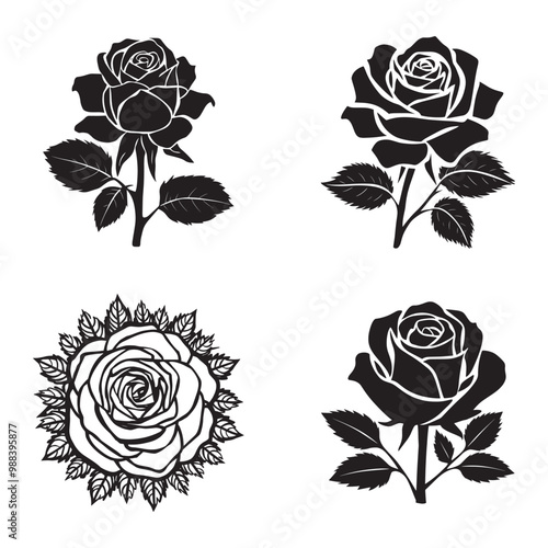 Wallpaper Mural Realistic rose silhouette set black color vector illustration Torontodigital.ca