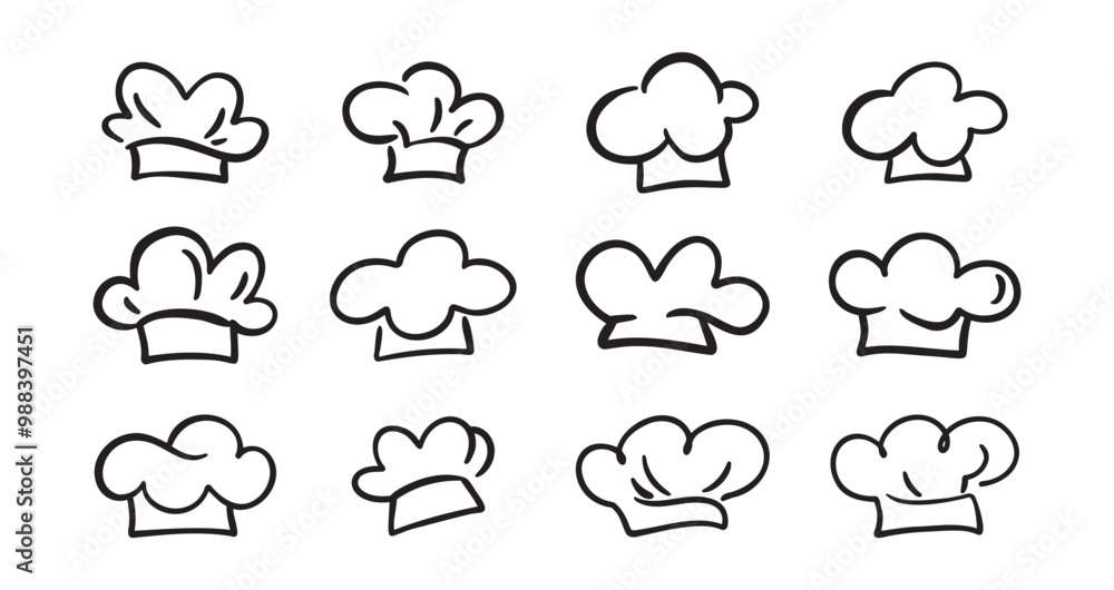 Chef Hat doodle line Art Drawing Icon Design Elements Collection. Logo hand drawn set isolated Chef Hat doodle line Art Drawing Icon Design Elements Collection. Logo hand drawn set isolated